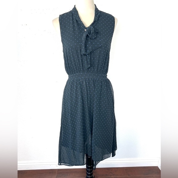 AVEC LES FILLES High Low Tie Neck Midi Dress Black Lapis Dot Size Small - Picture 3 of 15
